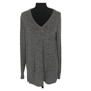 LUCKY BRAND Women Pullover V-Neck Sweater Long Sleeve Sz M Gray Casual 48-17